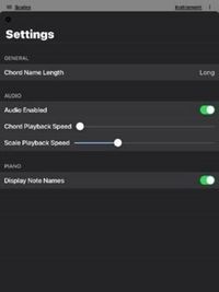Het scherm met het settingsmenu van de Chordology-app
