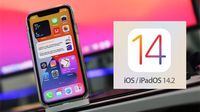 iPhone  met op de achtergrond een iPad met daarnaast het logo van iOS 14.