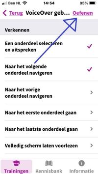 Tablad trainingen met een pijl naar de knop oefenen