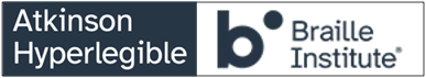 Logo's van het Atkinson Hyperlegible lettertype en van het Braille Institiute