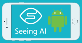 Een smartphone met daarop de pictogrammen van Seeing AI en Android