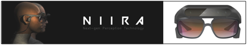 Banner met het logo van Niira en een foto van de Niira bril